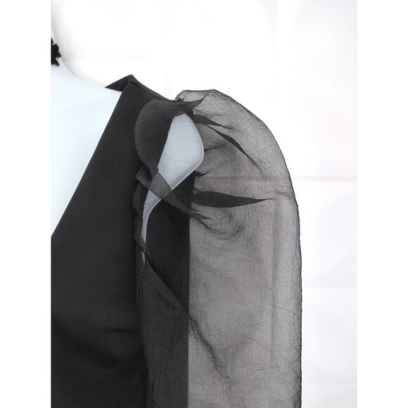 Cropped Organza Puff Sleeve Blouse Black Square Neck Button Front M L Nasty Gal - Picture 3 of 9